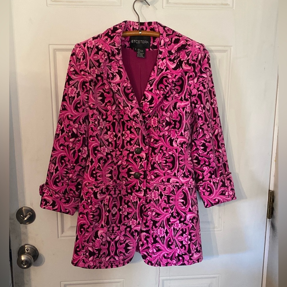Etcetera Fuchsia and Black Ornate Blazer